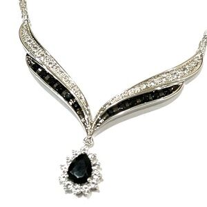 Sterling Silver Necklace Genuine Black Onyx & White Topaz